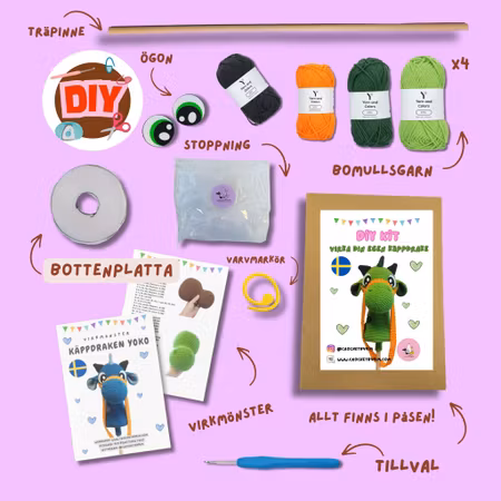 DIY Kit Käppdrake – Virka din egen käpphäst drake Grön | Amigurumi virkset