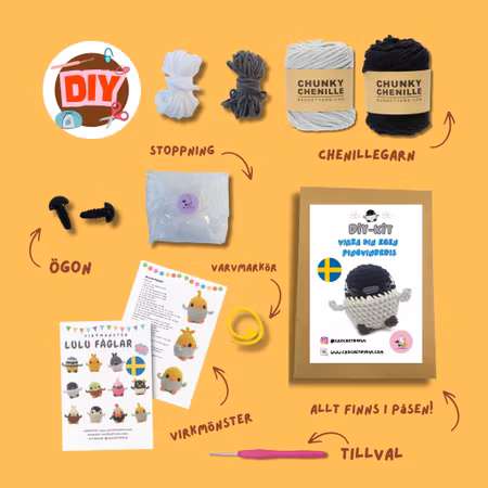 DIY Kit LULU Bebis Pingvin• Virkset gosedjur • Skapa din egen fågel • Crochetbykim