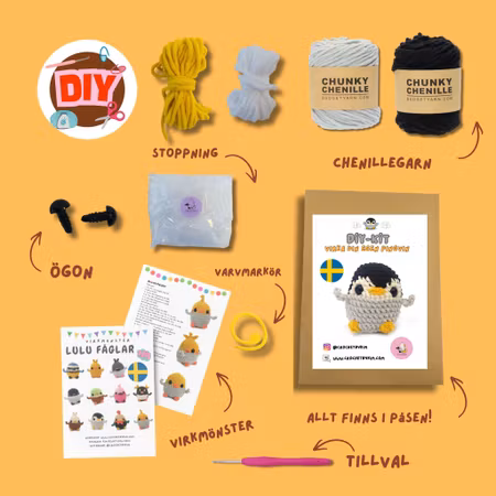 DIY Kit LULU Pingvin• Virkset gosedjur • Skapa din egen fågel • Crochetbykim
