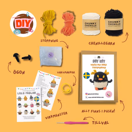 DIY Kit LULU Tofspingvin• Virkset gosedjur • Skapa din egen fågel • Crochetbykim