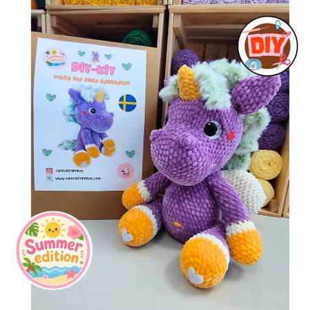 DIY kit CARAMELLI XL • Enhörning Unicorn • Summer edition •Virkset gosedjur • Do it yourself kit • Crochetbykim