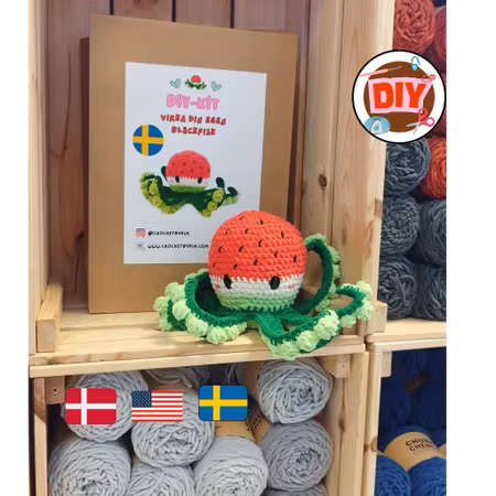 DIY-kit Vattenmelon Bläckfisk – OctopopZ | Amigurumi Virkpaket 🍉🐙