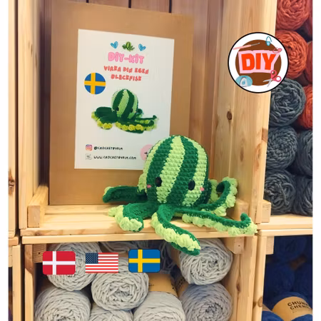 DIY-kit Hel Vattenmelon Bläckfisk – OctopopZ | Amigurumi Virkpaket 🍉🐙