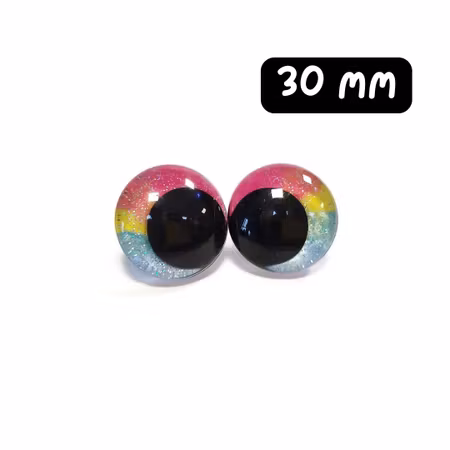 Handmålade regnbågsögon Off center Sinker Eyes 30 mm