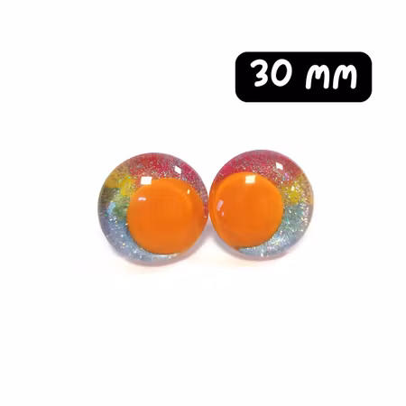 Handmålade Orange regnbågsögon Off center Sinker Eyes 30 mm