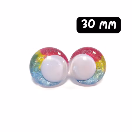Handmålade Vita regnbågsögon Off center Sinker Eyes 30 mm