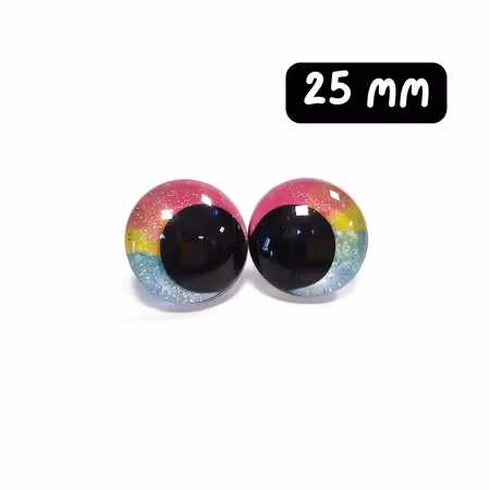 Handmålade regnbågsögon Off center Sinker Eyes 25 mm