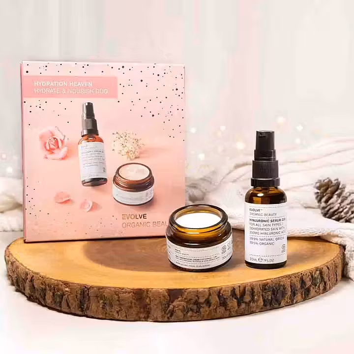 Evolve Hydration Heaven Gavesett – fuktgivende serum og krem med hyaluronsyre og arganolje som gir glød, mykhet og reduserer fine linjer.
