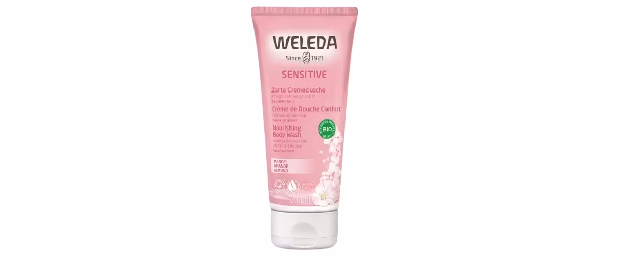 Weleda Sensitive Skin Body Wash – Mild dusjkrem med mandelolje for sensitiv hud. Renser skånsomt og bevarer hudens fuktighet.