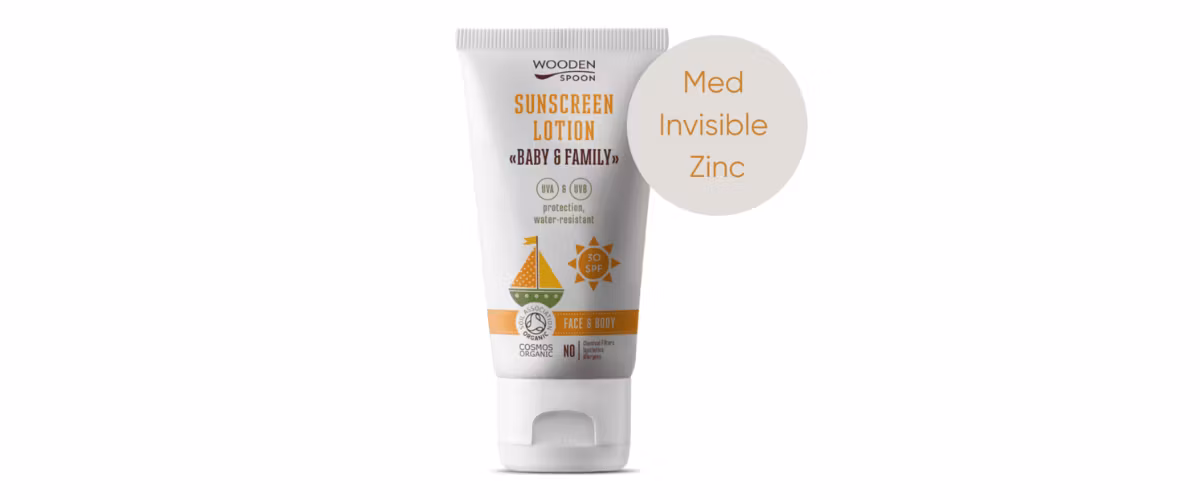 Wooden Spoon Organic Sunscreen Lotion SPF 30 med invisible zinc – naturlig mineralsk solkrem for hele familien
