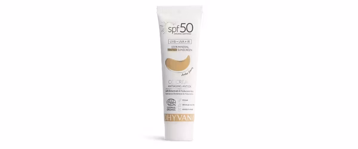 Dhyvana CC Cream SPF50 Golden Beige og Amber Honey – farget solkrem med naturlig glød