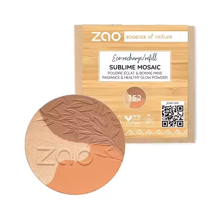 ZAO Sublime Mosaic Bronzed Sunset – økologisk mosaikkpudder med bronzer, blush og highlighter i refillbar bambusemballasje