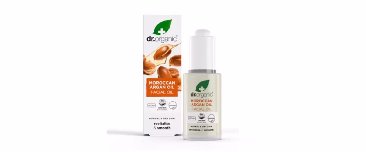 Dr Organic Moroccan Argan Oil Face Oil med økologisk arganolje, jojobaolje og nypeolje som gir næring, fuktighet og naturlig glød til huden.