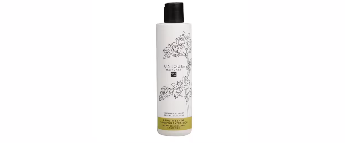 Unique Beauty Growth & Shine Shampoo Extra Rich økologisk og vegansk sjampo for fyldigere, sterkere og glansfullt hår.