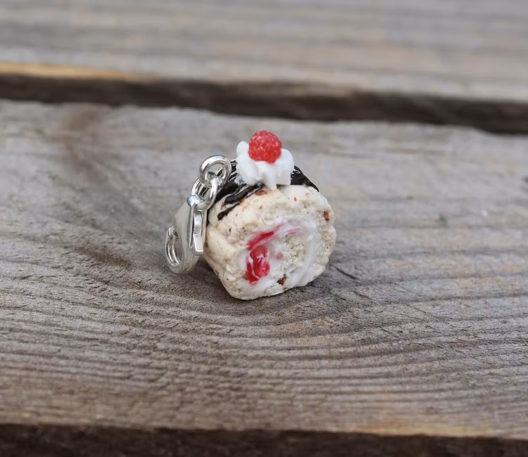 Necklace pendant, Budapest pastry with raspberries