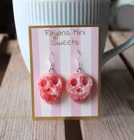 Earrings, red sour skull