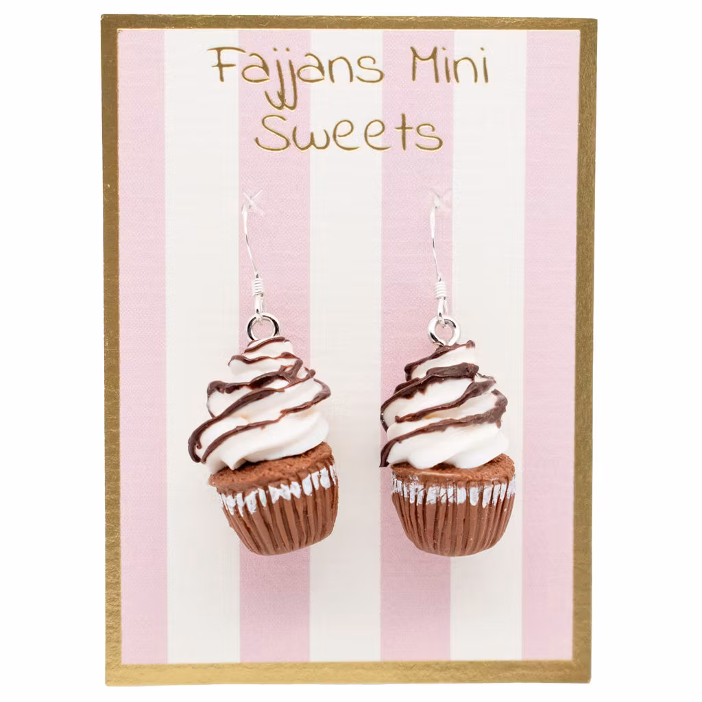 Örhängen, chokladcupcakes med chokladsås