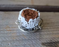 Keychain, chocolate ball with pearl sugar with bite