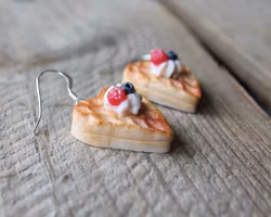 Earrings waffles with raspberries and blueberries