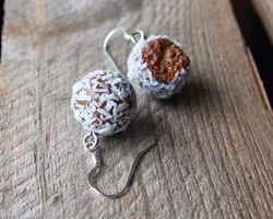 Earrings, chocolate balls with coconut
