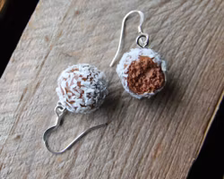 Earrings, chocolate balls with coconut