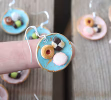 Earrings, blue cookie plates