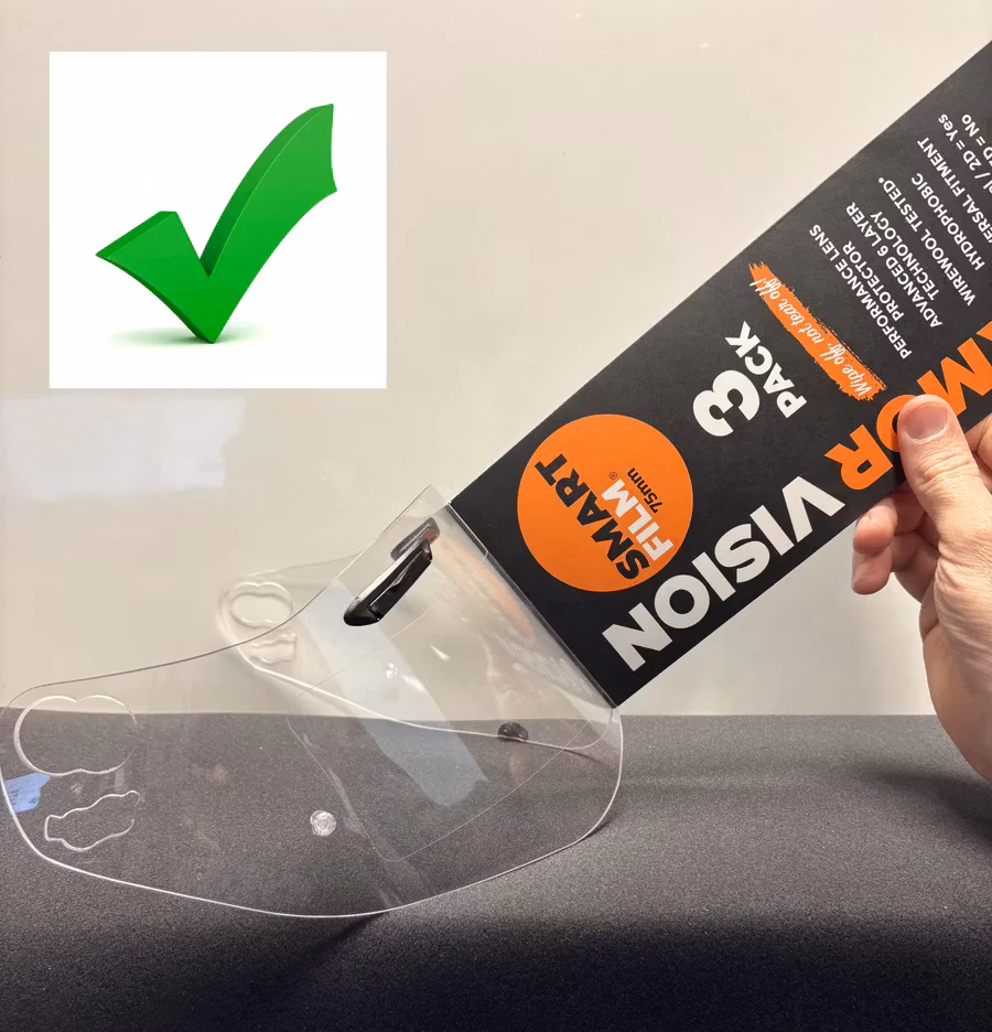 ARMORVISION SmartFilm™ 75mm 3-pack – Antifog visirfilm för integralhjälm, roadracing & landsväg (cylindriskt visir)