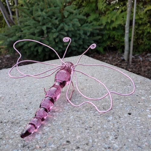 Rosa Trollslända / Fjäril GLAS