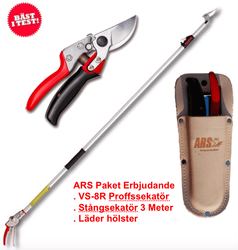 ARS Stångsekatör 3m & Proffs sekatör Rullhandtag & Läderhölster!