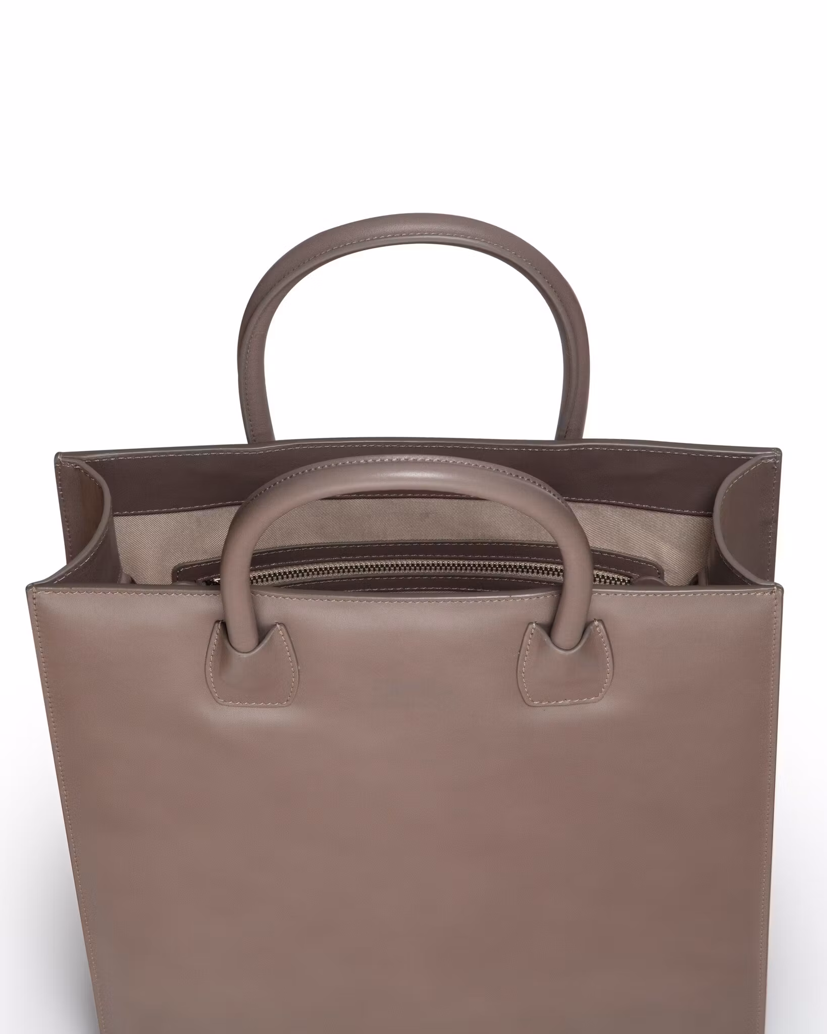 ANTON ALICE Tote Bag No 1 structured leather tote in taupe, inside view with compartments