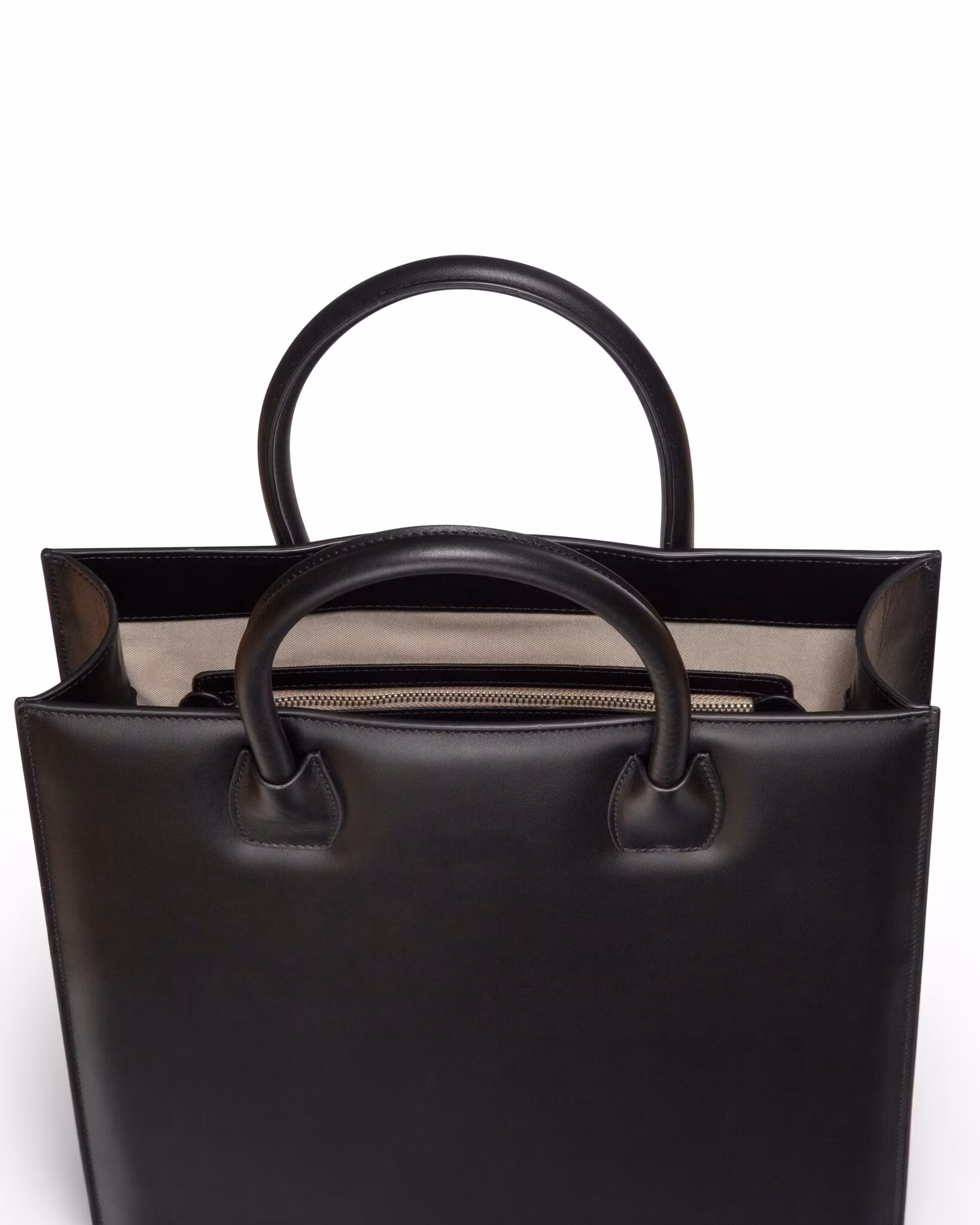 ANTON ALICE Tote Bag No 1 structured leather tote in black, inside view with compartments