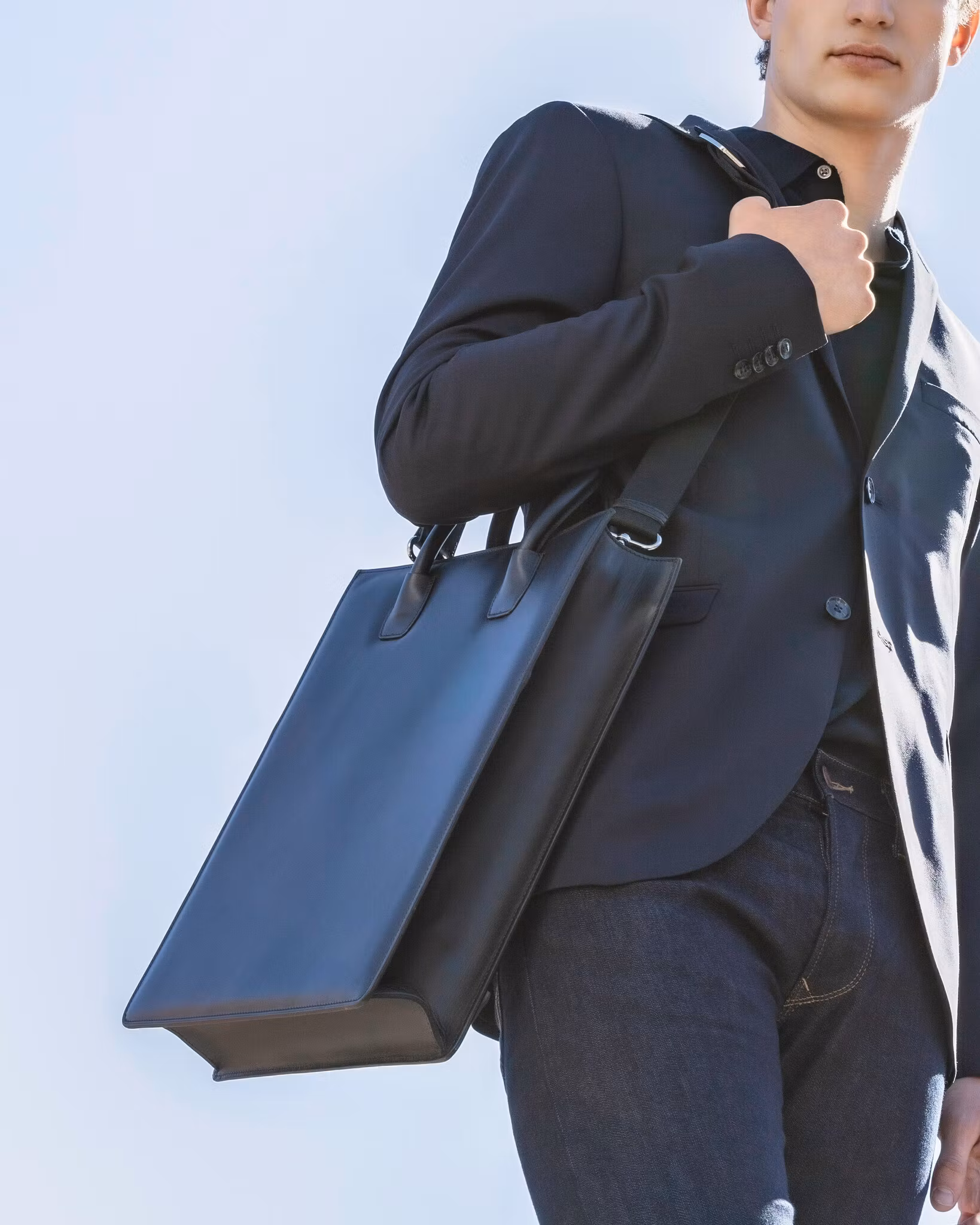 ANTON ALICE Tote Bag No 1 structured leather tote in black, worn by a model