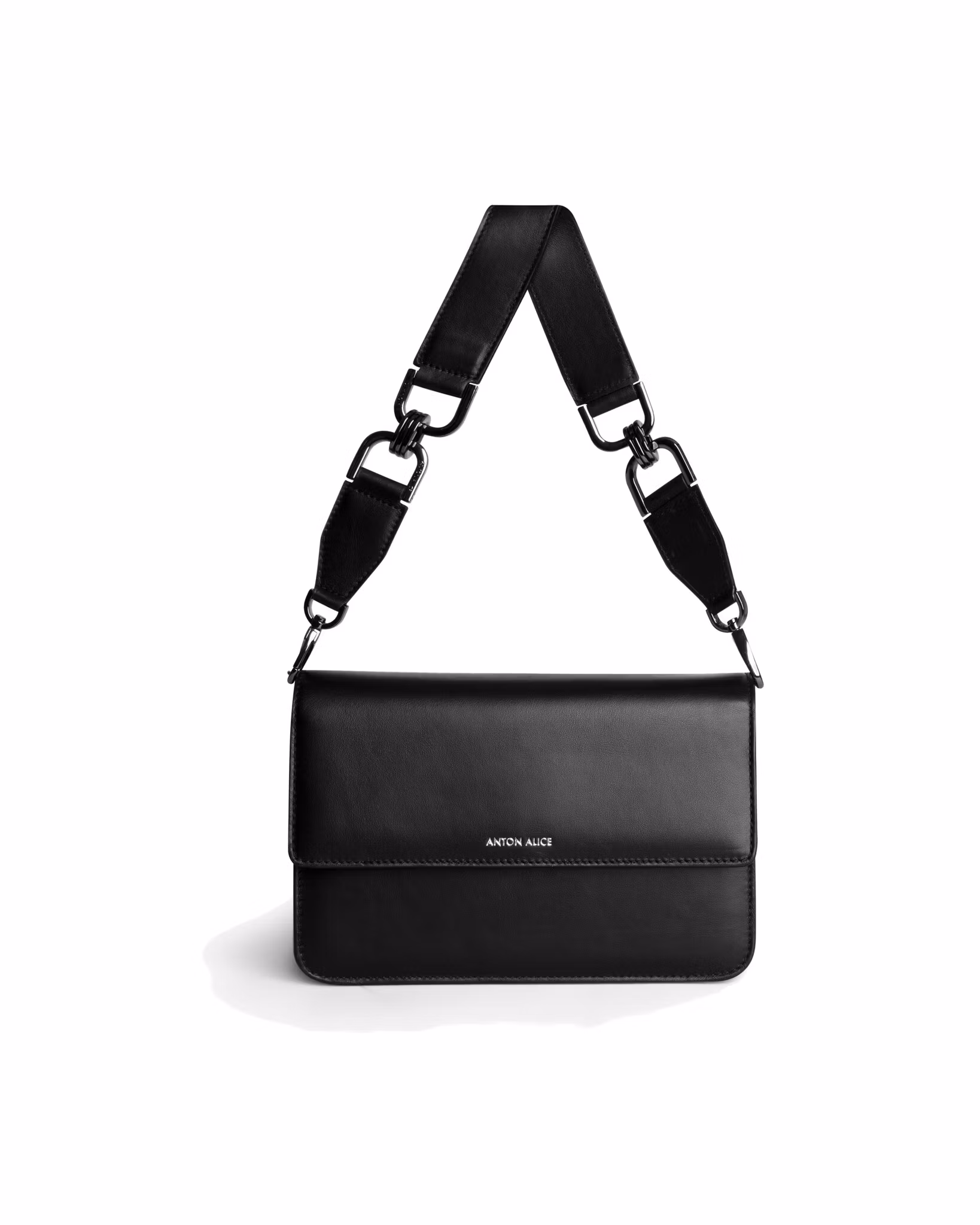 ANTON ALICE BAG No 10 Small leather handbag in black, front view with short shoulder strap