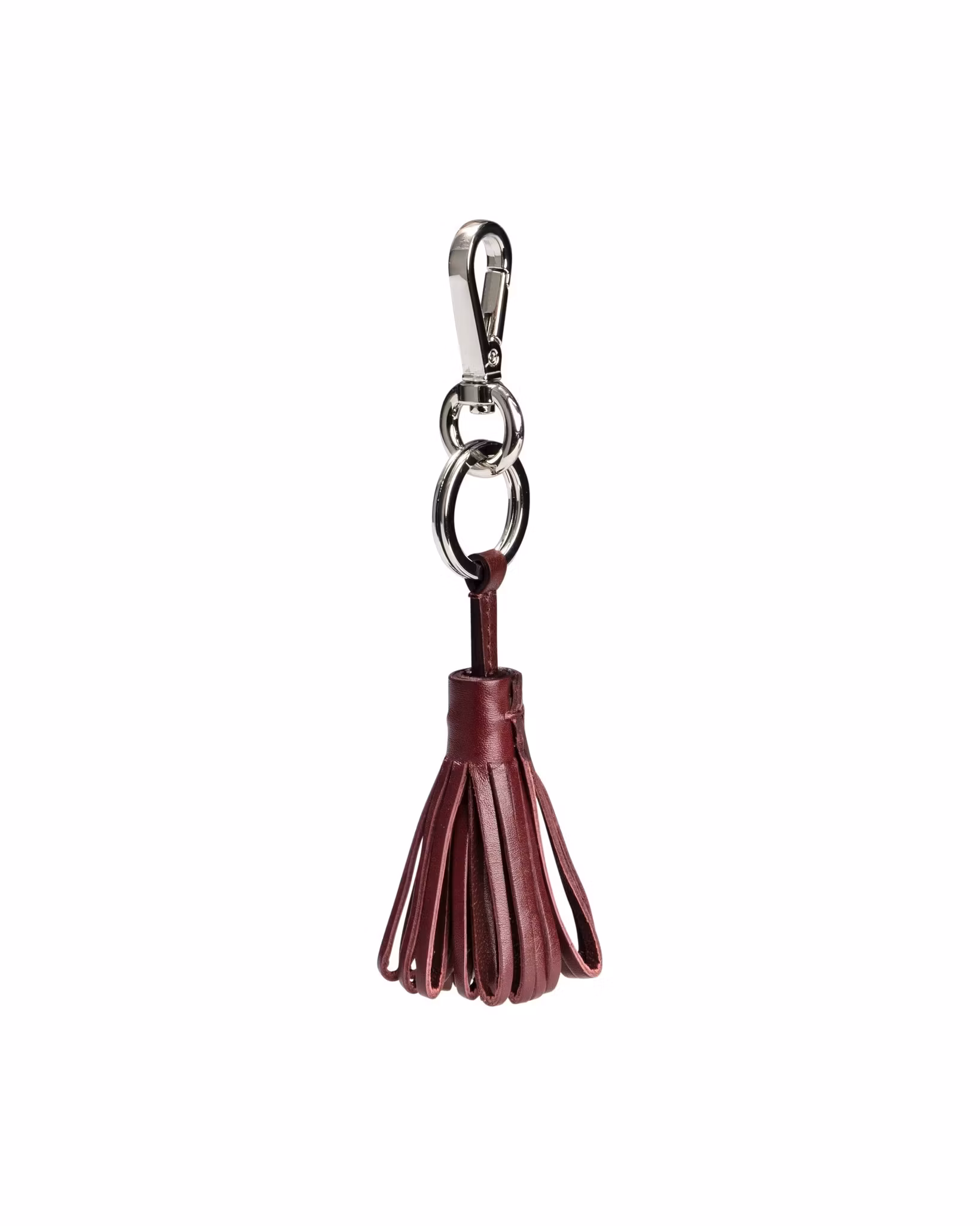 ANTON ALICE Leather tassel keyring in burgundy red, front view