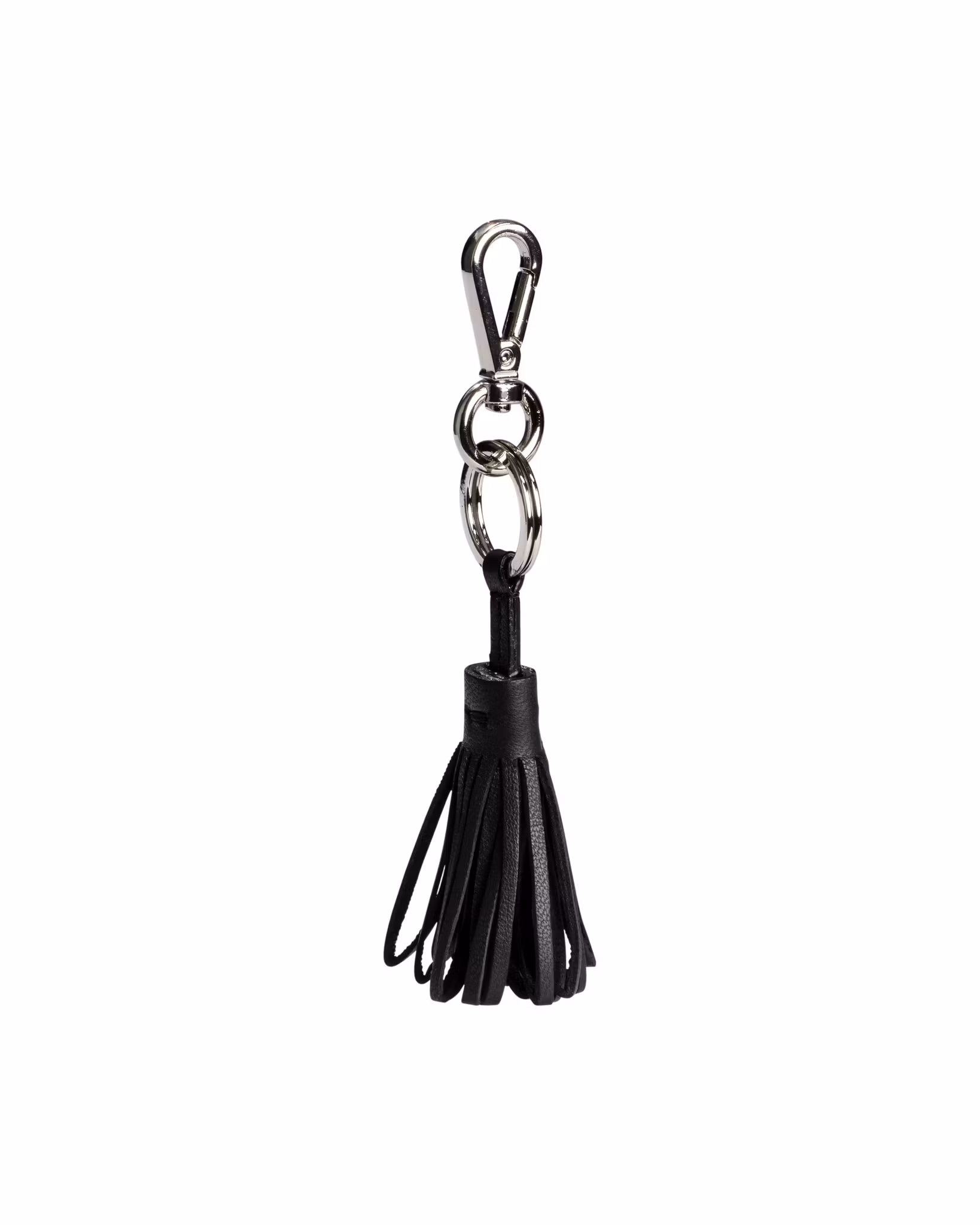 ANTON ALICE Leather tassel keyring in black, front view