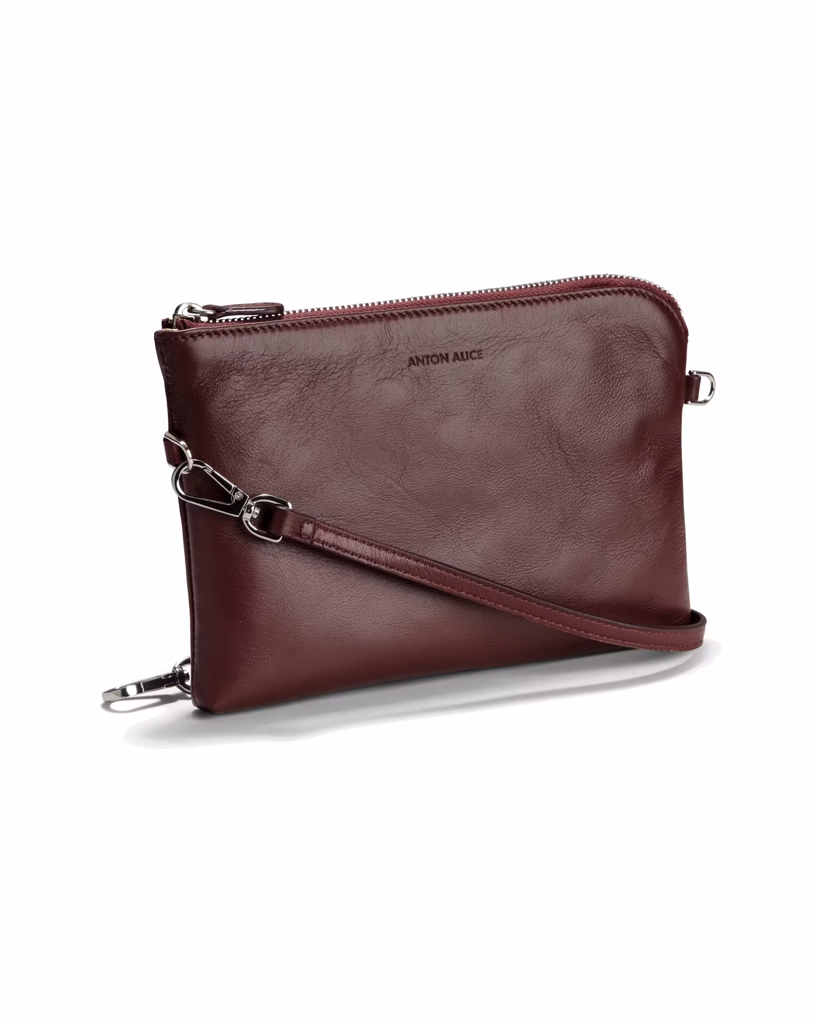 ANTON ALICE Pouch small leather bag in burgundy red, with removable shoulder strap
