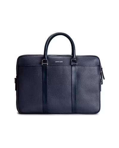 BRIEFCASE – leather laptop bag, navy blue