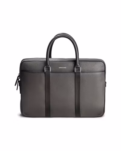 BRIEFCASE – leather laptop bag, foggy grey