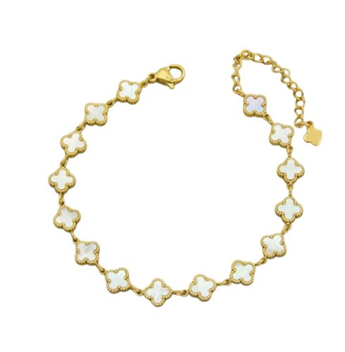 Klöver armband guld pärlvit