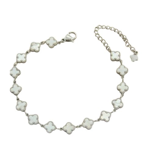 Klöver armband silver pärlvit