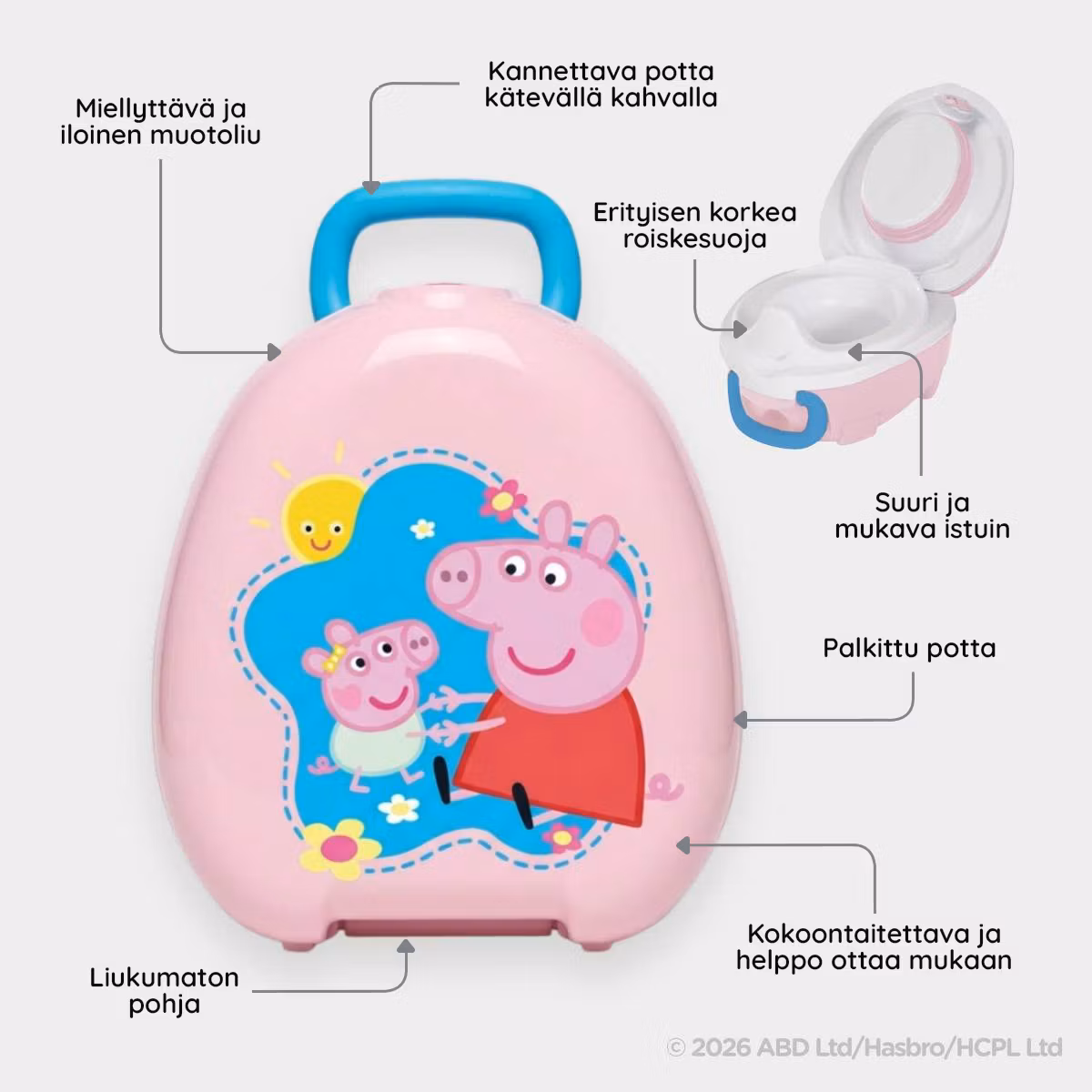 Kopia Lasten potta, WC-istuin, jakkara ja pottaharjoitteluhousut Pipsa Possu pinkki