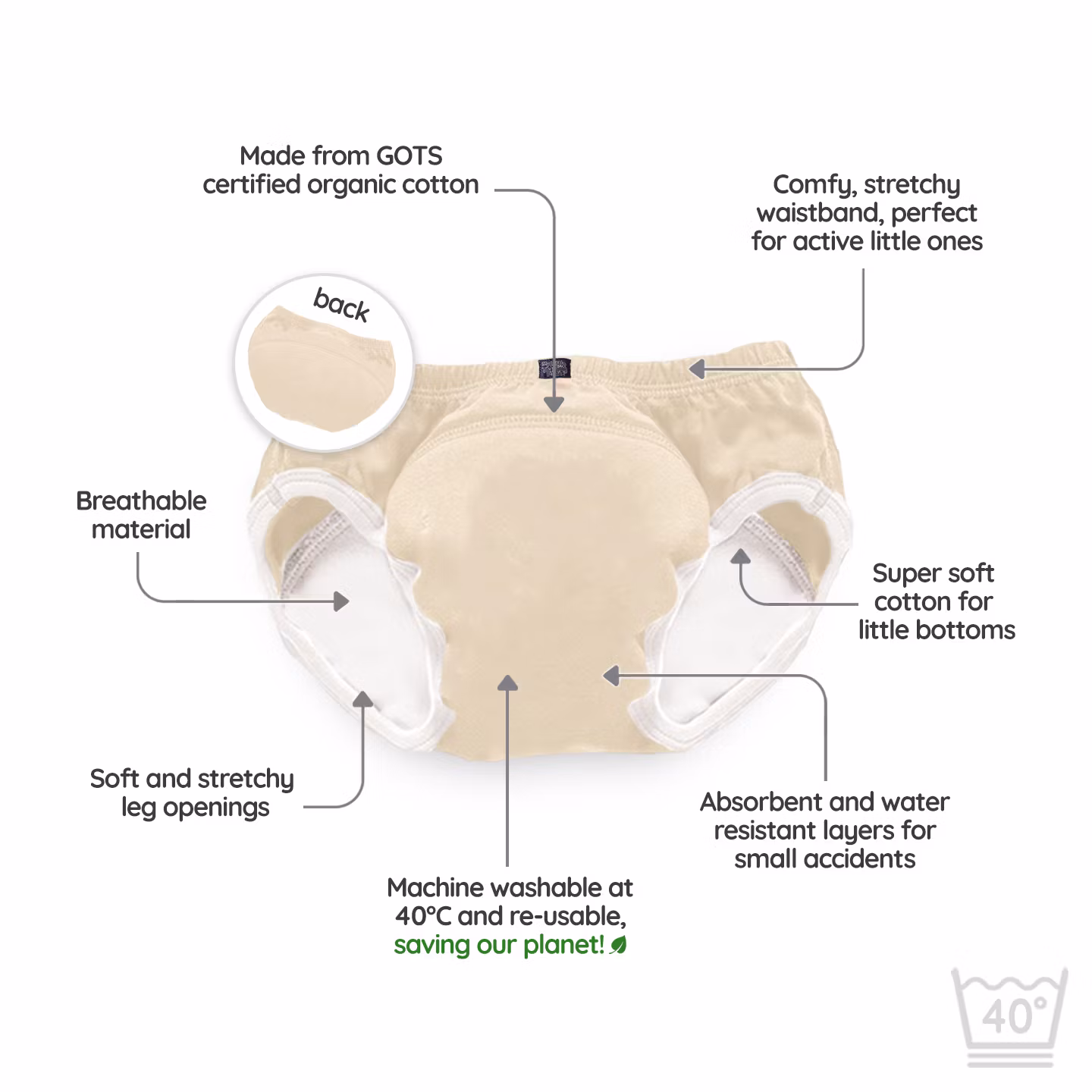 My Carry Potty Pottaharjoitteluhousut Luonnollinen beige 3-pakkaus