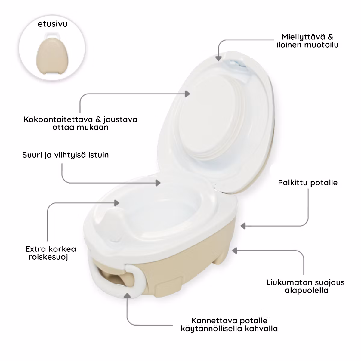 Lasten potta, WC-istuin, jakkara ja pottaharjoitteluhousut Luonnollinen beige