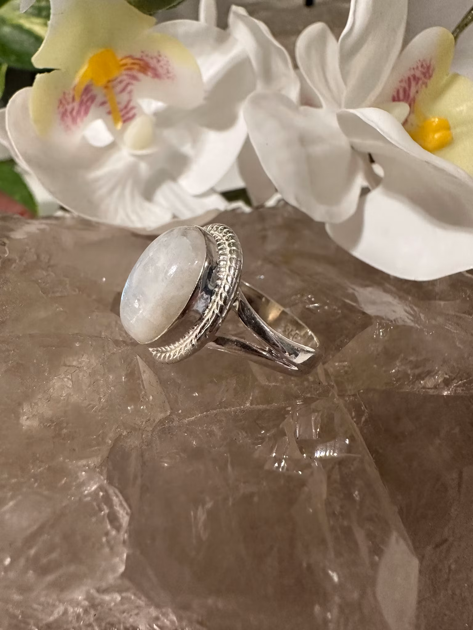 Vit Månsten Ring | 925 Sterling Silver