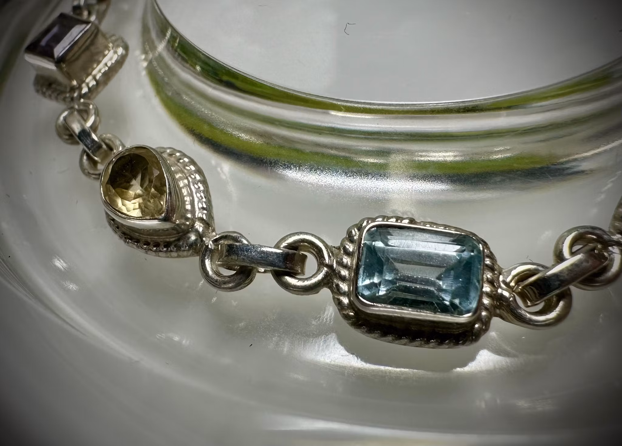 Ametist |  Naturlig Citrin | Topas | Granat Armband | 925 Sterling Silver