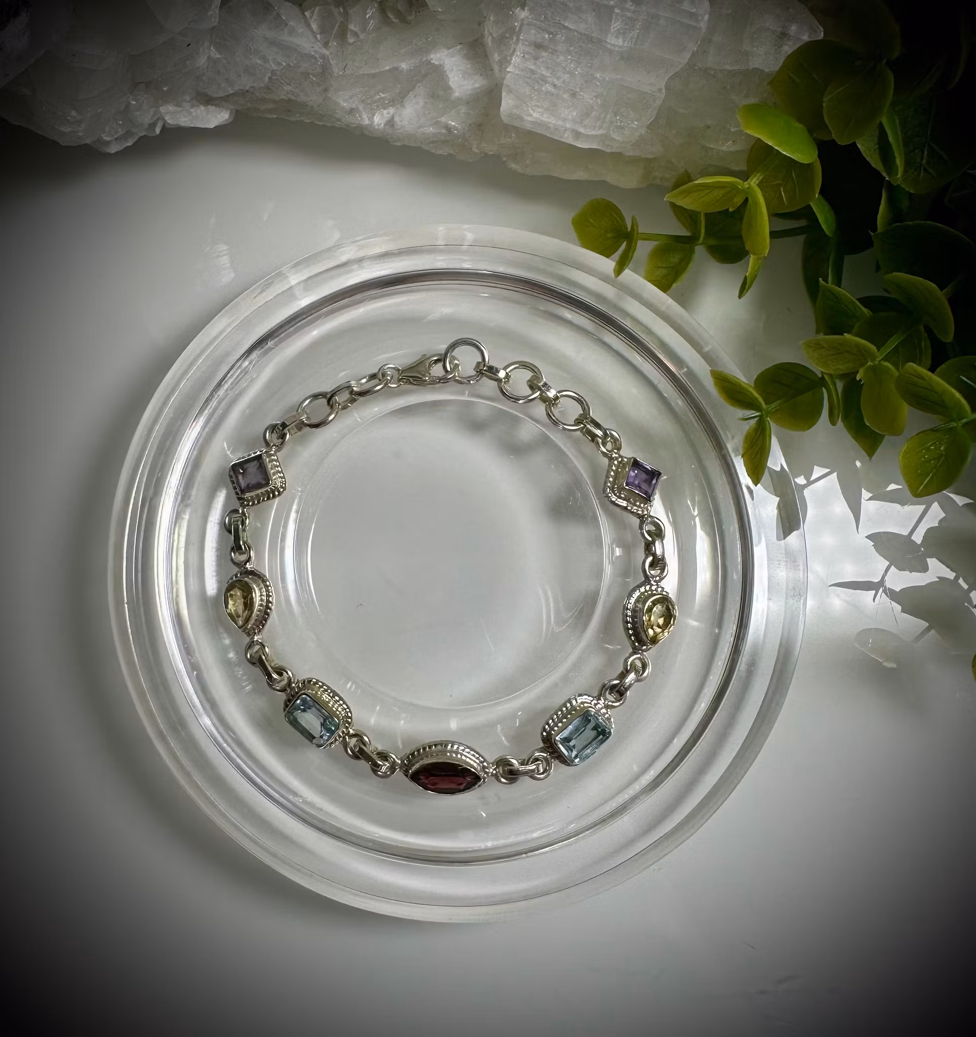 Ametist |  Naturlig Citrin | Topas | Granat Armband | 925 Sterling Silver