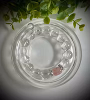 Rhodonit i Kvarts / Is-Rhodonit | Bergkristall Armband | 925 Sterling Silver | 13 mm