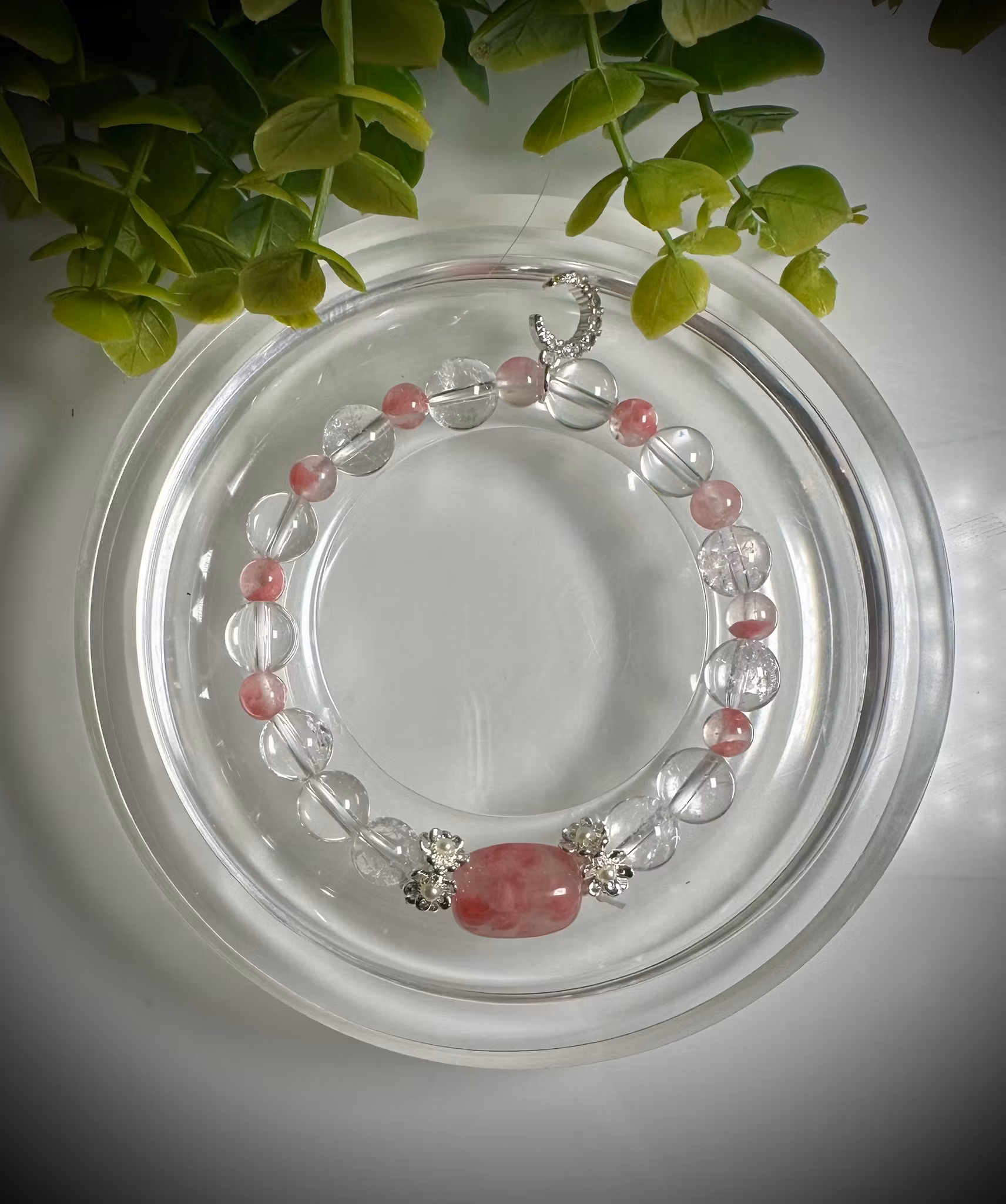 Rhodonit i Kvarts | Is-Rhodonit | Bergkristall Armband