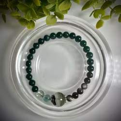 Guatemalansk Jade | Blå Fluorit | Fantomkvarts | Silverobsidian Armband