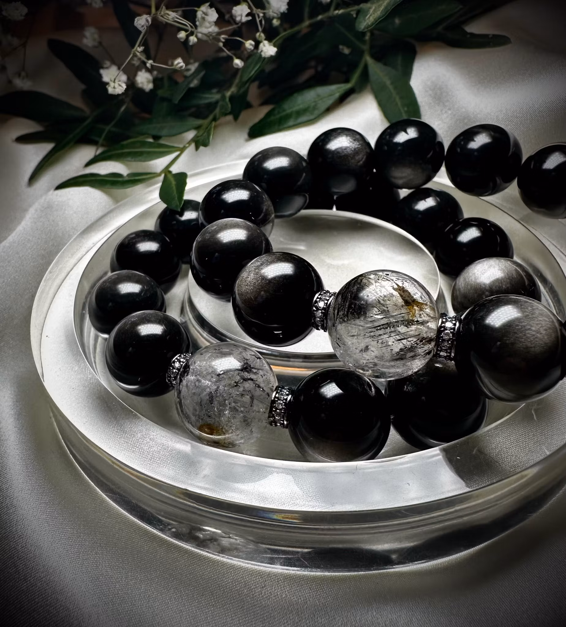 Silverobsidian | Herkimer Armband | 14 mm